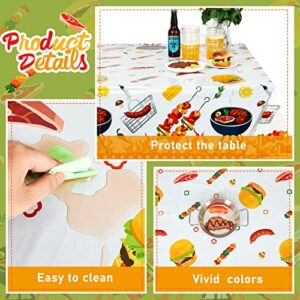 Plastic BBQ Party Tablecovers 86 x 51 inches Disposable Printed BBQ Party Tablecloth for Outdoor Indoor Birthday Barbecue Party Decoration Stain Resistant and Easy to Clean(3 Pack)