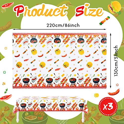 Plastic BBQ Party Tablecovers 86 x 51 inches Disposable Printed BBQ Party Tablecloth for Outdoor Indoor Birthday Barbecue Party Decoration Stain Resistant and Easy to Clean(3 Pack)