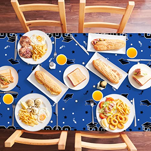 Graduation Party Decorations Class of 2023 Blue Graduation Tablecloths 3PCS Congrats Grad Disposable Plastic Table Covers for College High School Graduation Party Supplies 70x43 Inch