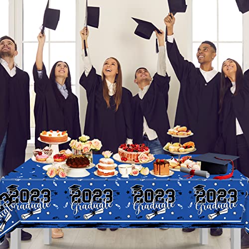 Graduation Party Decorations Class of 2023 Blue Graduation Tablecloths 3PCS Congrats Grad Disposable Plastic Table Covers for College High School Graduation Party Supplies 70x43 Inch