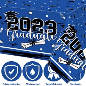 Graduation Party Decorations Class of 2023 Blue Graduation Tablecloths 3PCS Congrats Grad Disposable Plastic Table Covers for College High School Graduation Party Supplies 70x43 Inch