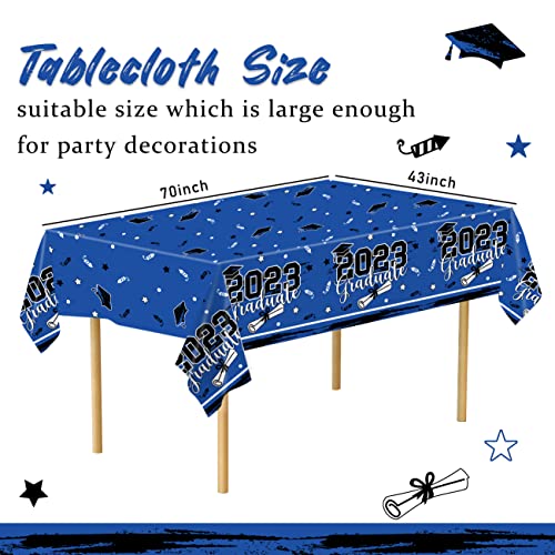 Graduation Party Decorations Class of 2023 Blue Graduation Tablecloths 3PCS Congrats Grad Disposable Plastic Table Covers for College High School Graduation Party Supplies 70x43 Inch