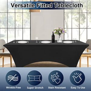 PureFit Spandex Black Table Covers 6ft Fitted Table Clothes for 6 Foot Rectangle Tables, Elastic Massage Table Cover, Stretch Wrinkle Free Tablecloth for Party, Wedding, Birthday, Vendor Stand, 2 Pack