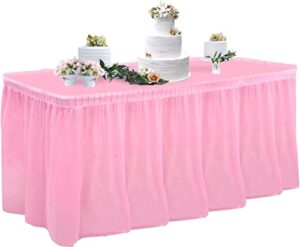 pink plastic table skirt & tablecloth set, 14ft disposable table skirting includes table cover for rectangle table, birthday party, baby shower decorations