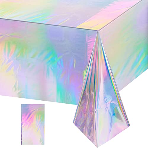 1 Pack Iridescence Plastic Tablecloths Shiny Disposable Laser Rectangle Table Covers Holographic Foil Tablecloth Iridescent Party Decoration Birthday Bridal Wedding Christmas 54" x 108"(Laser)