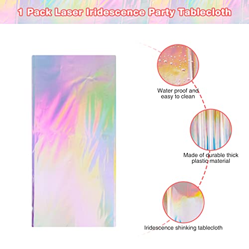 1 Pack Iridescence Plastic Tablecloths Shiny Disposable Laser Rectangle Table Covers Holographic Foil Tablecloth Iridescent Party Decoration Birthday Bridal Wedding Christmas 54" x 108"(Laser)