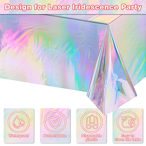 1 Pack Iridescence Plastic Tablecloths Shiny Disposable Laser Rectangle Table Covers Holographic Foil Tablecloth Iridescent Party Decoration Birthday Bridal Wedding Christmas 54" x 108"(Laser)