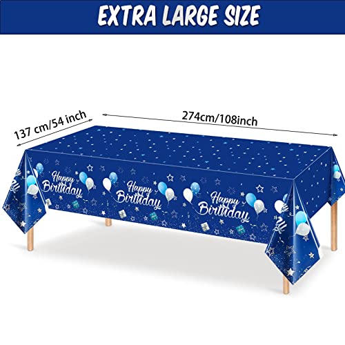 Tegeme Navy Blue Party Supplies Stars Happy Birthday Tablecloths Starry Confetti Table Covers for Kids Birthday Party Decor(Navy Blue and Silver,3 Pack)
