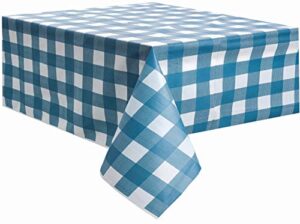 blue gingham checkered plastic tablecloths 3 pack disposable table covers 54 x 108 inches party tablecovers peva vinyl buffalo plaid table cloths for rectangle tables upto 8 ft and picnic barbecue