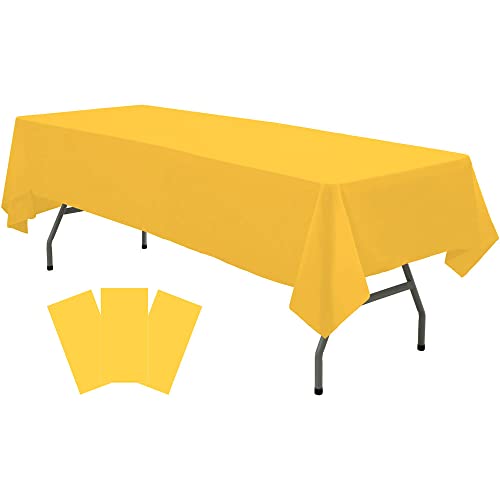 Plastic Yellow Tablecloths 3 Pack Disposable Table Covers 54 in. x 108 in. Table Cloths Bridal Shower Party Tablecovers for Parties Engagements Weddings Festivals, Fits 6 to 8 Foot Rectangle Tables