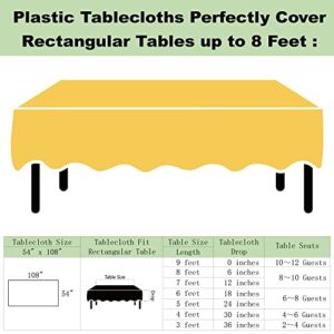 Plastic Yellow Tablecloths 3 Pack Disposable Table Covers 54 in. x 108 in. Table Cloths Bridal Shower Party Tablecovers for Parties Engagements Weddings Festivals, Fits 6 to 8 Foot Rectangle Tables