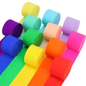 12 rolls crepe paper streamers, 12 colors streamers party supplies for birthday party baby shower rainbow diy christmas halloween wedding ceremony various large festivals decoration