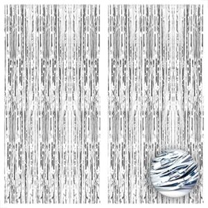 KatchOn, XtraLarge, 6.4x8 Feet Silver Fringe Backdrop - Pack of 2 | Silver Streamers Backdrops for Photoshoot | Silver Graduation Party Decorations 2023 | Silver Backdrop for Disco Party Decorations