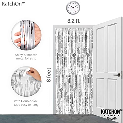 KatchOn, XtraLarge, 6.4x8 Feet Silver Fringe Backdrop - Pack of 2 | Silver Streamers Backdrops for Photoshoot | Silver Graduation Party Decorations 2023 | Silver Backdrop for Disco Party Decorations