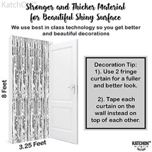 KatchOn, XtraLarge, 6.4x8 Feet Silver Fringe Backdrop - Pack of 2 | Silver Streamers Backdrops for Photoshoot | Silver Graduation Party Decorations 2023 | Silver Backdrop for Disco Party Decorations