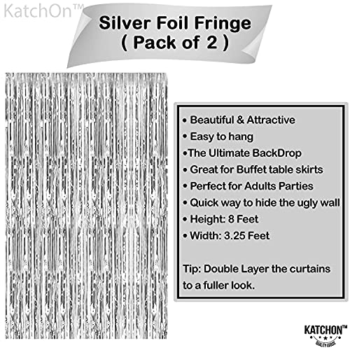 KatchOn, XtraLarge, 6.4x8 Feet Silver Fringe Backdrop - Pack of 2 | Silver Streamers Backdrops for Photoshoot | Silver Graduation Party Decorations 2023 | Silver Backdrop for Disco Party Decorations