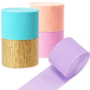 whaline 5 rolls 410ft crepe paper streamers each roll 82ft, gold pink candy color party streamers for wedding ceremony baby bridal shower bachelorette birthday unicorn party decorations (1.8 inch)