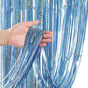 3 pack backdrop curtains party decorations, fringe streamers tinsel backdrop fringe backdrop party backdrop birthday decorations, party décor disco party decorations (3.3‘ x 6.6’, blue)