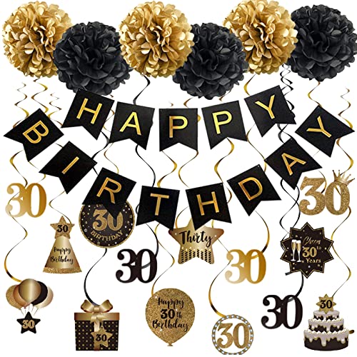 Happy 30th Birthday Hanging Swirls Streamers Decoration Set, Happy Birthday Banner, 30 Years Old Birthday Party Hanging Backdrop Decorations