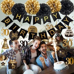 Happy 30th Birthday Hanging Swirls Streamers Decoration Set, Happy Birthday Banner, 30 Years Old Birthday Party Hanging Backdrop Decorations