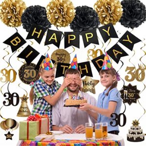 Happy 30th Birthday Hanging Swirls Streamers Decoration Set, Happy Birthday Banner, 30 Years Old Birthday Party Hanging Backdrop Decorations