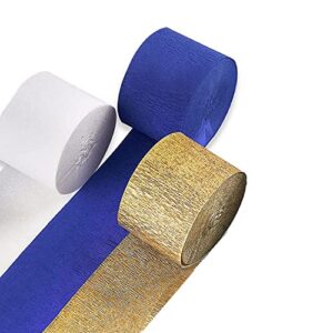 navy blue gold and white crepe paper streamers 6 rolls for wedding birthday party bridal shower decora,1.8inx82ft