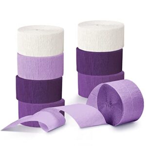 nicrohome 8 rolls crepe paper streamers, pack of purple, dark purple, pastel purple, white streamers for birthday party decorations, wedding, valentine day lilac theme party supplies, 82ft long