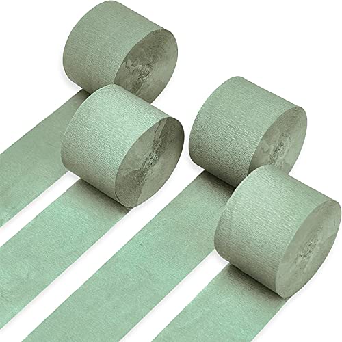 PartyWoo Crepe Paper Streamers 4 Rolls 328ft, Pack of Sage Green Crepe Paper for Party Decorations, Wedding Decorations, Birthday Decorations, Baby Shower Decorations (1.8 Inch x 82 Ft/Roll)