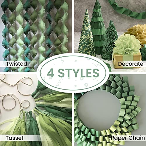 PartyWoo Crepe Paper Streamers 4 Rolls 328ft, Pack of Sage Green Crepe Paper for Party Decorations, Wedding Decorations, Birthday Decorations, Baby Shower Decorations (1.8 Inch x 82 Ft/Roll)