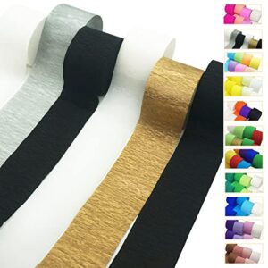 white black gold silver crepe paper streamers 6 rolls for party streamers decorations birthday wedding baby bridal shower backdrop craft supplies (1.8 inch x 82 ft/roll，492ft )