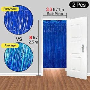 PartyWoo 2 pcs Royal Blue Foil Fringe Curtain, Metallic Foil Tinsel Fringe Backdrop Door Fringe for Birthday Wedding Party Photo Backdrop, Blue Streamers Party Decorations