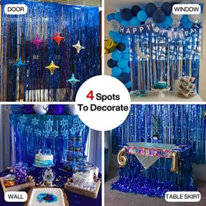 PartyWoo 2 pcs Royal Blue Foil Fringe Curtain, Metallic Foil Tinsel Fringe Backdrop Door Fringe for Birthday Wedding Party Photo Backdrop, Blue Streamers Party Decorations