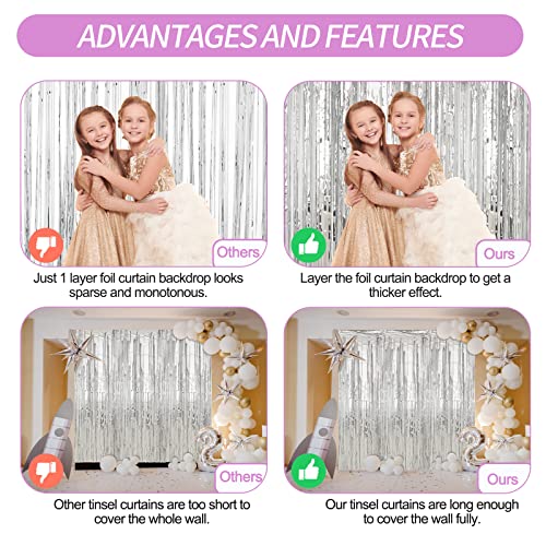 Crosize 3 Pack 3.3 x 9.9 ft Silver Foil Fringe Backdrop Curtain, Streamer Backdrop Curtains, Streamers Birthday Party Decorations, Tinsel Curtain for Parties, Photo Booth Backdrops, Party Decor