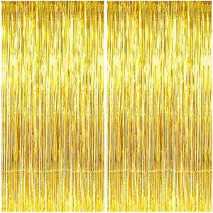 beishida 2 pack foil fringe curtain,gold tinsel metallic curtains photo backdrop streamer for party door wall curtain wedding birthday bachelorette new year decorations(3.28 ft x 6.56 ft)