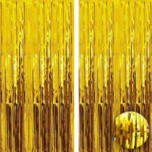 katchon, xtralarge gold fringe curtain backdrop – 6.4×8 feet, pack of 2 | gold foil curtain, gold streamers party decorations | gold foil fringe curtain | gold tinsel backdrop, graduation decorations