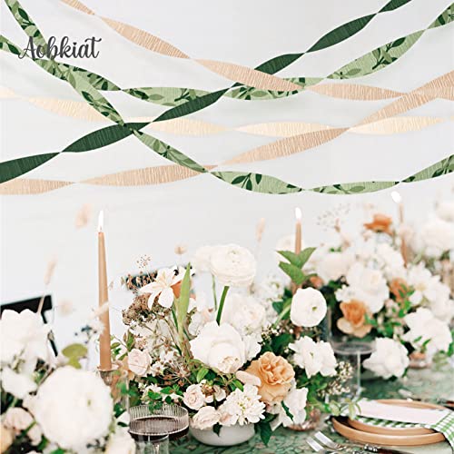 AOBKIAT 8 Rolls Crepe Paper Streamers,Olive Leaf Boho Green Party Streamer for Decoration Backdrop,DIY Supplies,Bedroom,Classroom,Wall,Window,Ceilling,Baby Shower,Wedding Shower Decor(82 Ft/Roll)