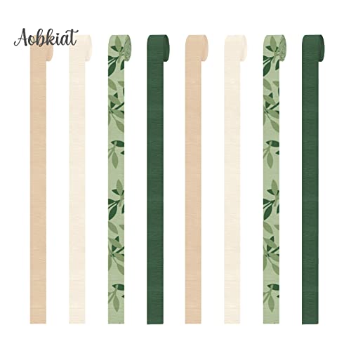 AOBKIAT 8 Rolls Crepe Paper Streamers,Olive Leaf Boho Green Party Streamer for Decoration Backdrop,DIY Supplies,Bedroom,Classroom,Wall,Window,Ceilling,Baby Shower,Wedding Shower Decor(82 Ft/Roll)