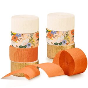 nicrohome wedding party decorations, 8 rolls retro orange flower pattern crepe paper streamers for a boho/floral theme, rustic wedding, engagement, bridal shower, baby showers, birthday