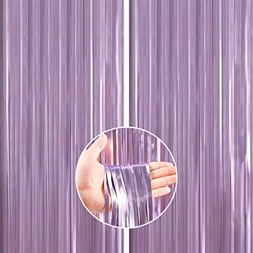 PartyWoo Foil Curtain Purple, 2 pcs 3.3x6.6 ft Light Purple Streamers, Tinsel Curtains, Backdrop Curtain, Foil Fringe Curtains, Party Streamers, Birthday Decorations, Party Backdrop, Wedding Backdrop