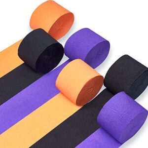 partywoo crepe paper streamers 6 rolls 492ft, pack of dark purple, orange and black party streamers for halloween themed birthday decorations, halloween decorations (1.8 inch x 82 ft/roll)