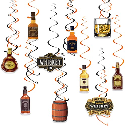 Whiskey Birthday Party Decorations for Men, Aged to Perfection Party Supplies Whiskey Beer Party Hanging Swirls Ceiling Streamers for 30th 40th 50th Birthday Decorations Cheers and Beers Party