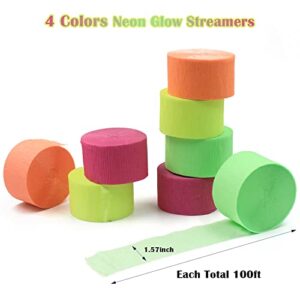 800feet Blacklight Party Streamer Decorations 8 Rolls Glow Crepe Paper UV Reactive Fluorescent Neon Paper Streamers Glow Party Supplies and Decorations for Wedding, Birthday, Neon Party, Fiesta Party