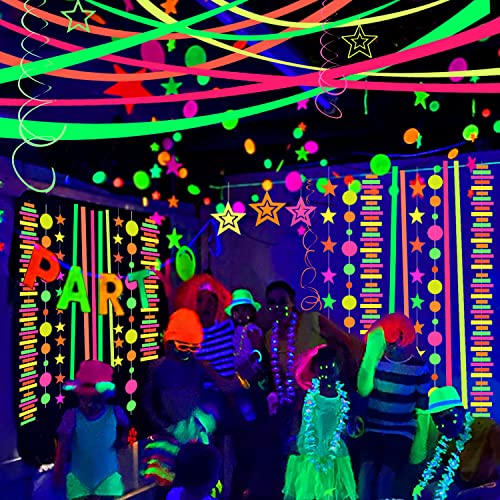 800feet Blacklight Party Streamer Decorations 8 Rolls Glow Crepe Paper UV Reactive Fluorescent Neon Paper Streamers Glow Party Supplies and Decorations for Wedding, Birthday, Neon Party, Fiesta Party