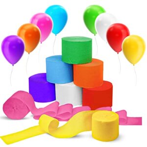 lotus decor – 8 rolls crepe paper streamers birthday decorations – 82ft x 1.7inch rainbow party streamers decorations for weddings, engagement, baby & bridal shower, etc