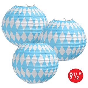 Beistle Oktoberfest Paper Lanterns, 9-1/2-Inch, Blue/White