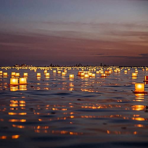 Paper Floating Lanterns with Candles Biodegradable for Wedding, Pool, Party, Praying, Chinese Wish Lanterns, Floating Lanterns for Lake or River, 10 Pack 5.9''