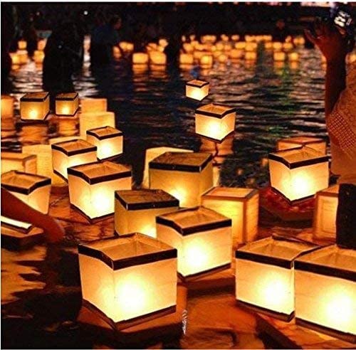 Paper Floating Lanterns with Candles Biodegradable for Wedding, Pool, Party, Praying, Chinese Wish Lanterns, Floating Lanterns for Lake or River, 10 Pack 5.9''