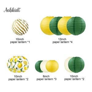 AOBKIAT Decorations Paper Lantern Kit-12PCS 3 Sizes Yellow Green White White Lemon Pattern for Neutral Baby Shower, Vintage Party,Birthday, Bridal Showers, Rustic Wedding Decorations