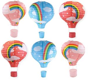 hanging rainbow hot air balloon paper lanterns set party decoration birthday wedding christmas party decor gift, 12 inch, pack of 6 pieces