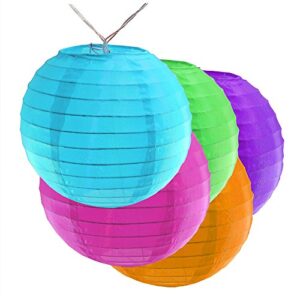 lumabase battery operated string lights with 10 nylon lanterns – multicolor